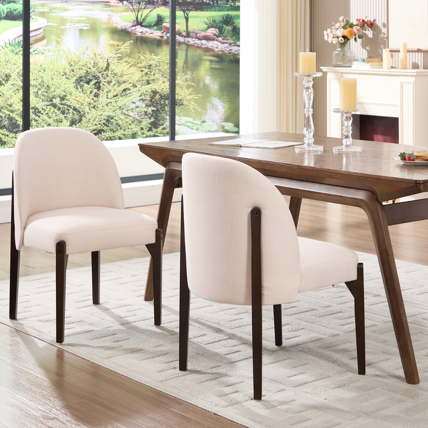 Wooden Dining Chairs Set Of 2, Modern Fabric Upholstered Dining Room Chair Kitchen Chairs, Farmhouse Dinner Chair For Kitchen Dining Room