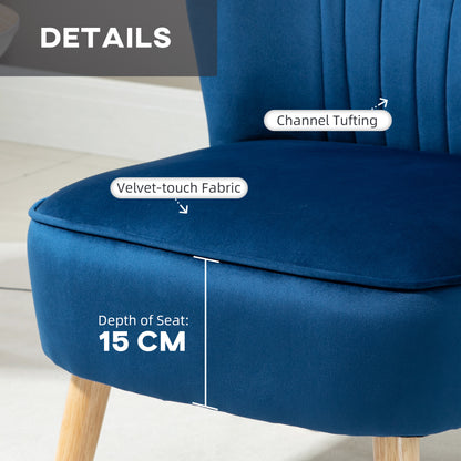 Velvet Accent Chair Occasional Tub Seat Padding Curved Back W/ Ottoman Wood Frame Legs Home Furniture, Dark Blue