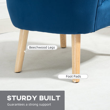 Velvet Accent Chair Occasional Tub Seat Padding Curved Back W/ Ottoman Wood Frame Legs Home Furniture, Dark Blue